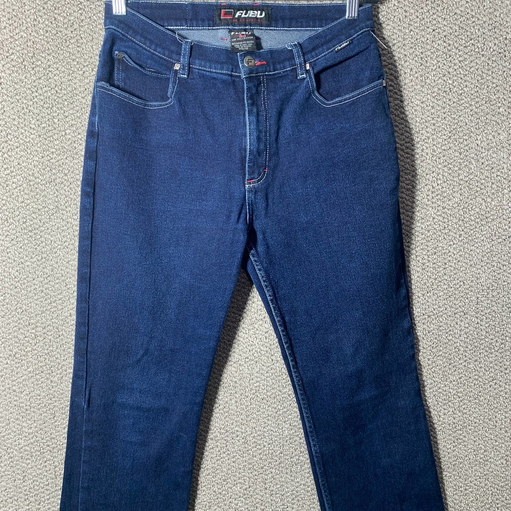 FUBU Womens Jeans 11/12 Juniors Dark Wash Denim‎ Straight Leg Mid Rise Y2K Retro - Picture 2 of 11